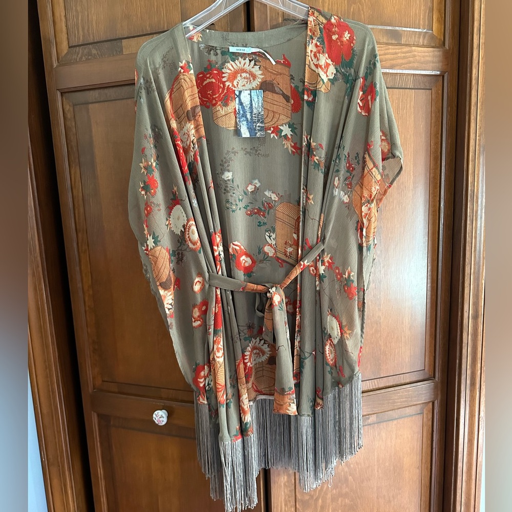 Kimchi Blue Printed Shawl, Green/orange floral